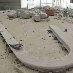 陕西 芝麻白花岗岩弧形花坛石，坐凳石