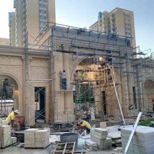 陕西 黄金麻荔枝面花岗岩小区门楼外墙干挂