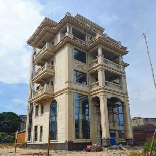 陕西 黄金麻花岗岩石材别墅外墙干挂搭配（雕花栏杆花瓶柱门楼罗马柱）