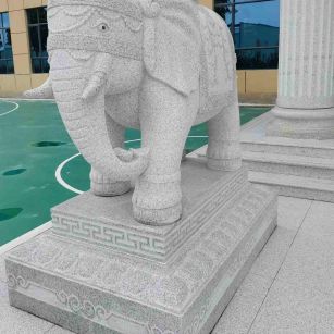 陕西 白麻花岗岩动物异形石雕-大象