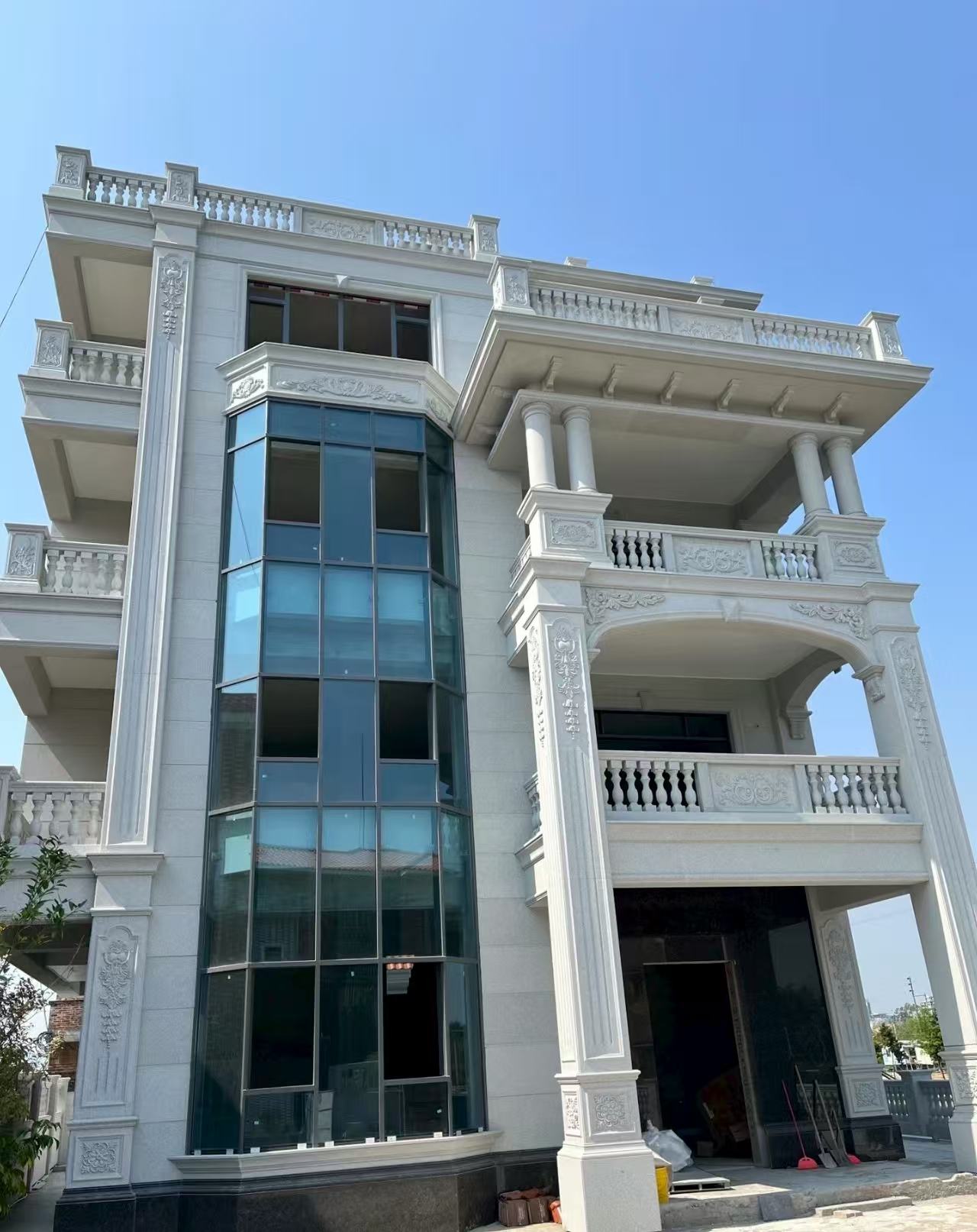 陕西 白麻花岗岩别墅外墙干挂效果展示