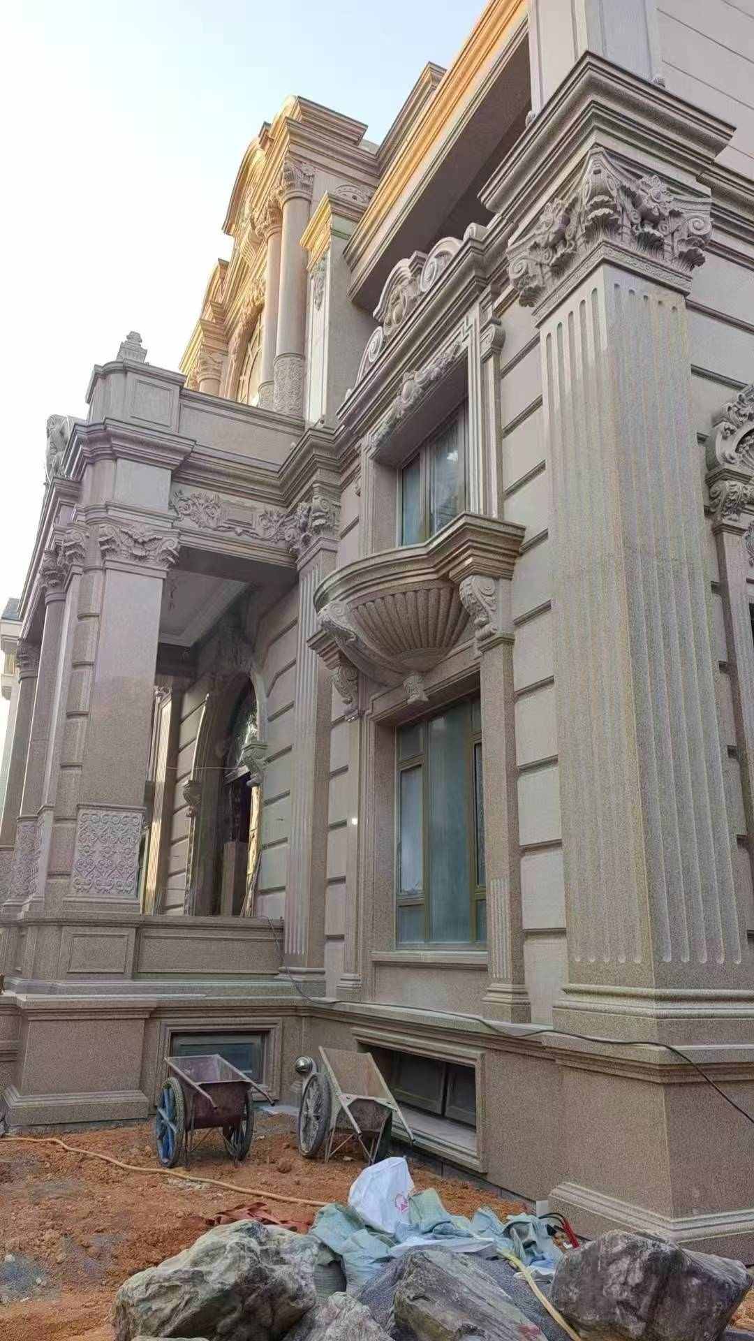 陕西 黄金麻花岗岩光面别墅外墙干挂施工完成