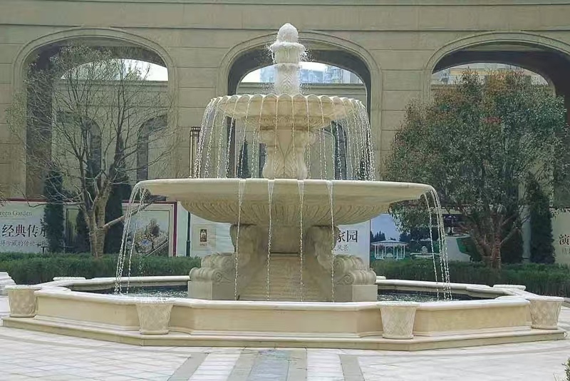 陕西 黄金麻花岗岩异型加工——户外庭院石雕流水喷泉