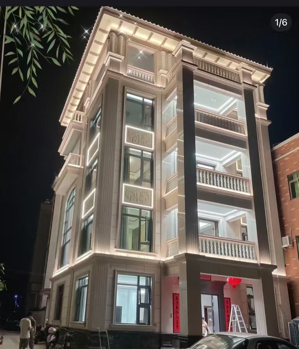 陕西 芝麻白花岗岩别墅外墙夜间效果