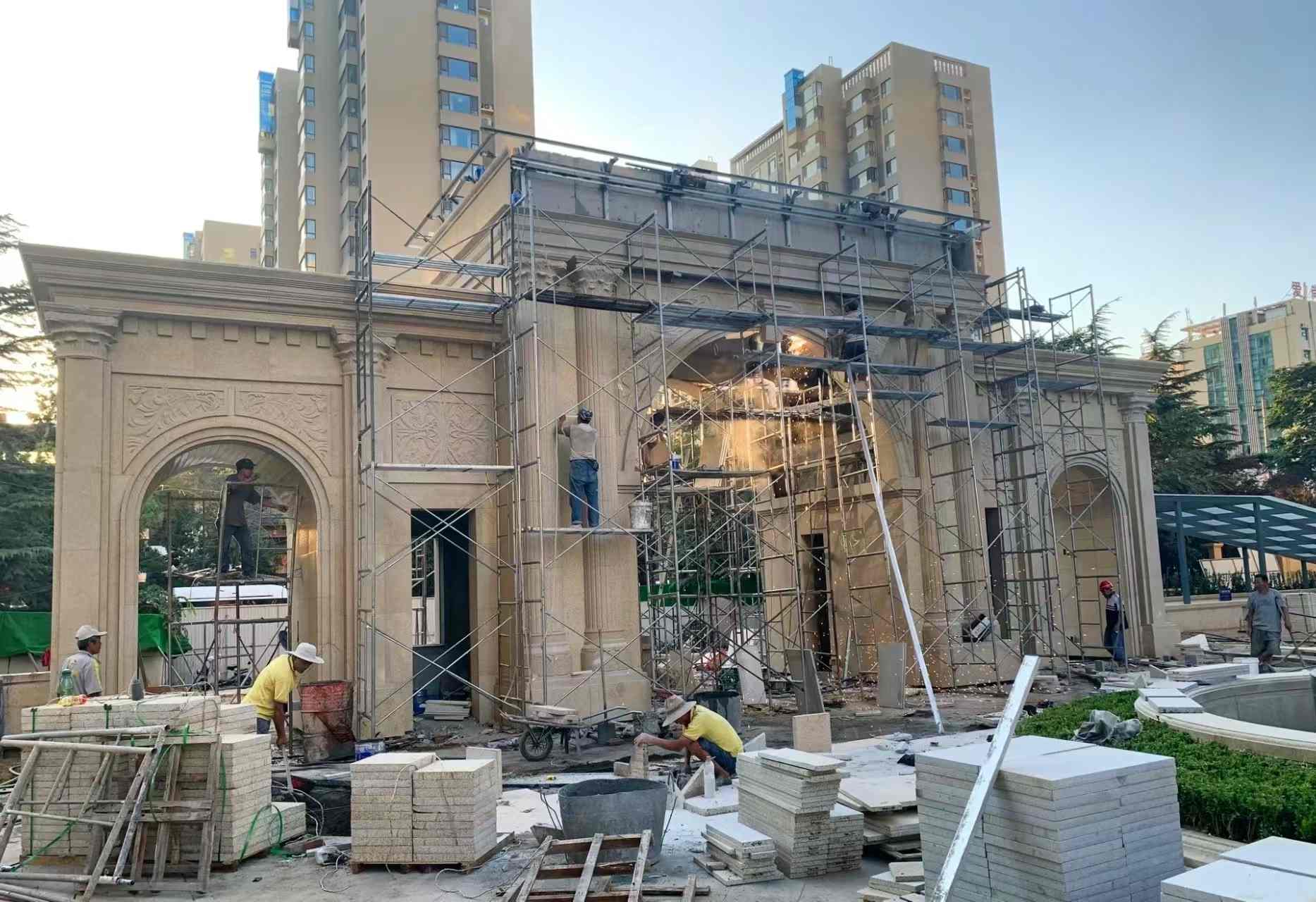 陕西 黄金麻荔枝面花岗岩小区门楼外墙干挂